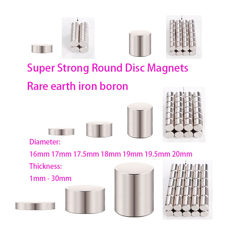 Super Strong Round Disc Magnets Rare-Earth Magnet Dia 16-20mm Thickness 1-30mm