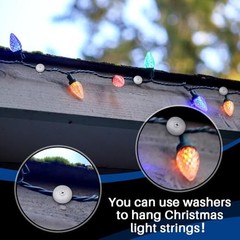 500pcs Plastic Cap Washers for Nails/Screws – 1-1/8” Flat, Holiday Light Decor,