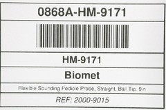 Biomet 2000-9015 Flexible Sounding Pedicle Probe, Straight, Ball Tip, 9in