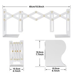 Olebes Adjustable Book Ends, Metal Iron Non 18.9/4.13*6.1*7.68 inch, White