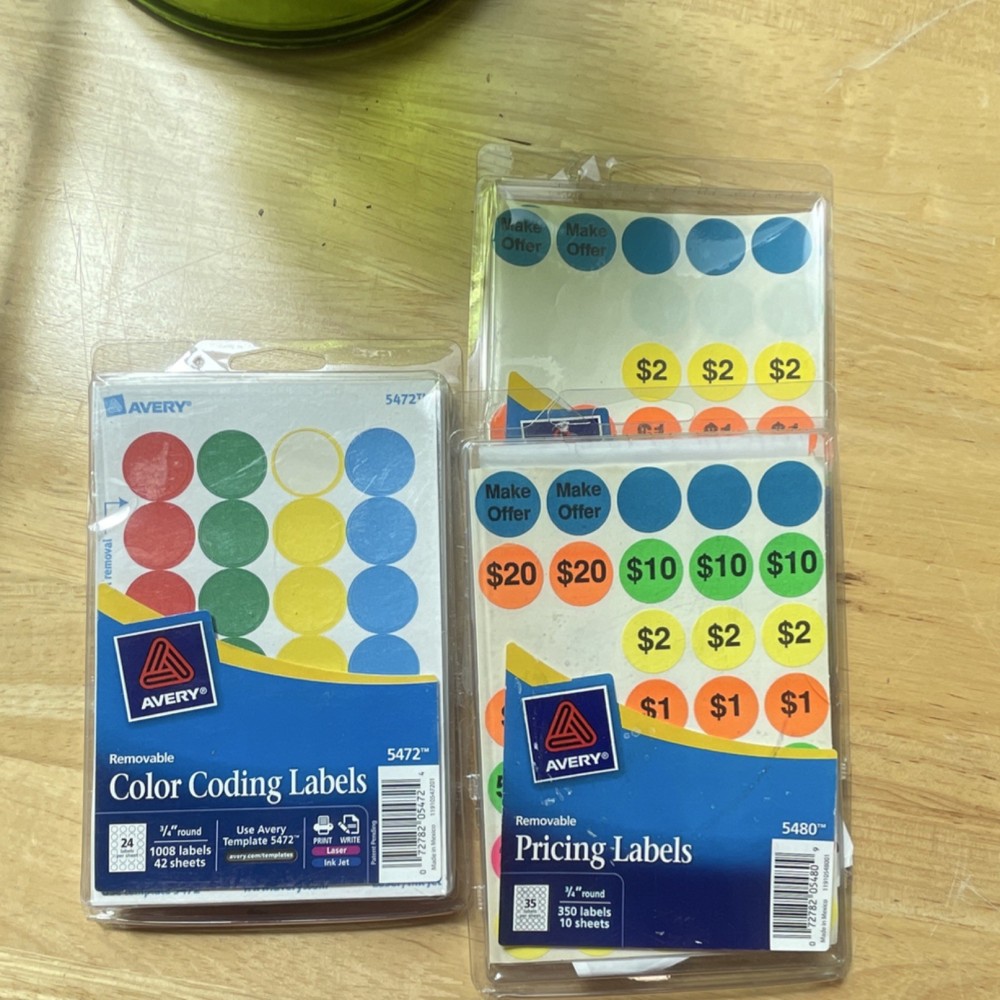 Avery Removable Self-Adhesive Price Labels 5472 5480 Round 1/2″ Paper Assorted