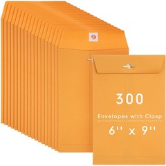 300 Pcs 6 x 9 Manilla Envelopes Clasp Kraft Catalog Envelope Small, Yellow