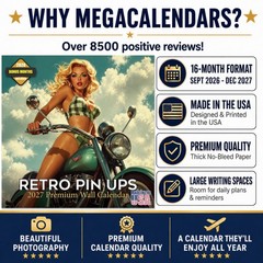 Retro Pin Ups Wall Calendar 2025 FULL SIZE 12×24 Made in USA