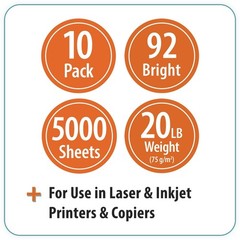Pen+Gear Copy Paper, 8.5 x 11″, 92 Bright White, 20lb, 10 Ream Case 5,000 Sheets