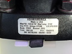 Asahi 1 1/2″ VALVE PVDF PPG PTFE 1542015