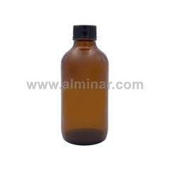 Boston Round 4 oz Amber Glass Bottles With Poly Cone Lined Black Caps