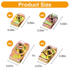 100 PCS U-Clip Nut Set for Auto Car – M4 M5 M6 M8 Assortment Kit (25 Each), Colo