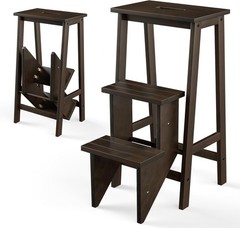 Costzon Folding 3-Step Stool, 3-in-1 Wooden Ladder with Handles