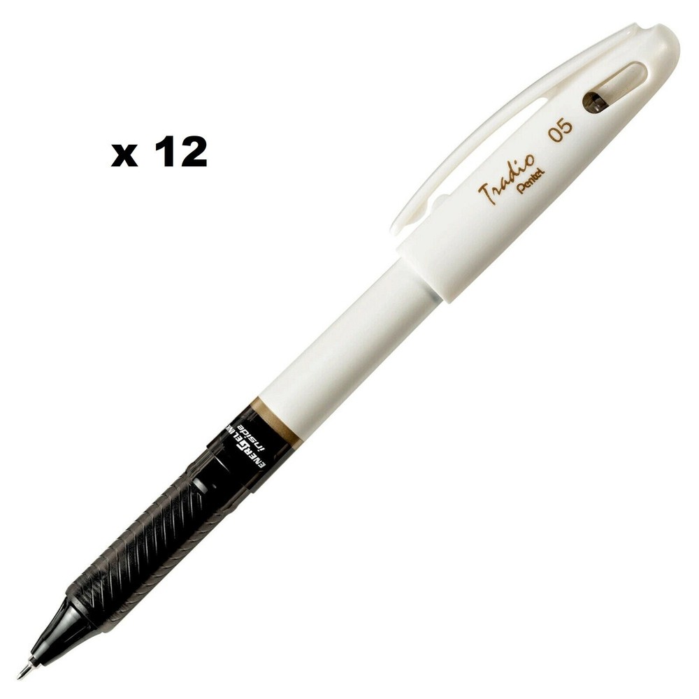 NEW 12-PK Pentel EnerGel Tradio Pearl BLACK .5mm Needle Tip Gel Pen Fine BLN115