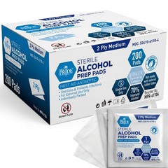 MED PRIDE Sterile Alcohol Prep Pads, 70% 200 Count (Pack of 1), White