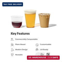 TOSSWARE NATURAL Arc – Plant Based Clear Cold Cups 16 oz – Plastic Alternative f