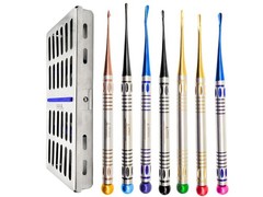 Set of 7 Mini Root Elevators with Plasma Coated Tips and Cassette ARTMAN