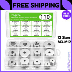 108Pcs 304 Stainless Steel Flat Washers, Fender Washers Assortment Kit 12 Sizes
