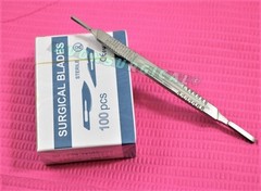 1 SCALPEL KNIFE HANDLE # 3 & 4 + 100 Pcs STERILE SURGICAL BLADE #10 #15C #21 #23