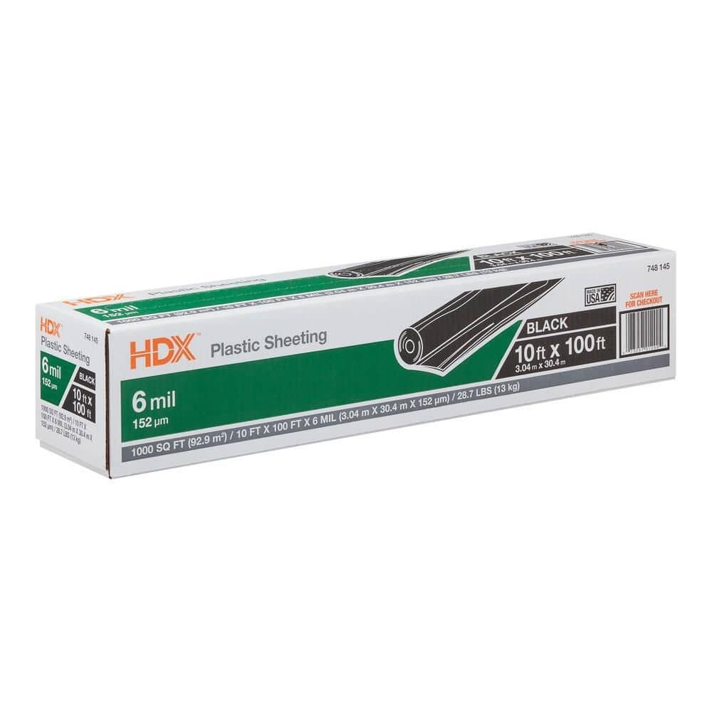 HDX 10 ft. x 100 ft. Black 6 mil Plastic Sheeting