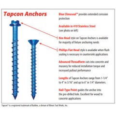 Tapcon 3/16″ x 2-3/4″ Hex Head Concrete Anchor Screws 3145407 | 100 Pack | Drill