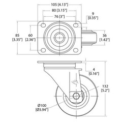 (4 PACK) PENN ELCOM W0985-V6 4″ Swivel Casters w/ Brake & Blue Rubber Wheels