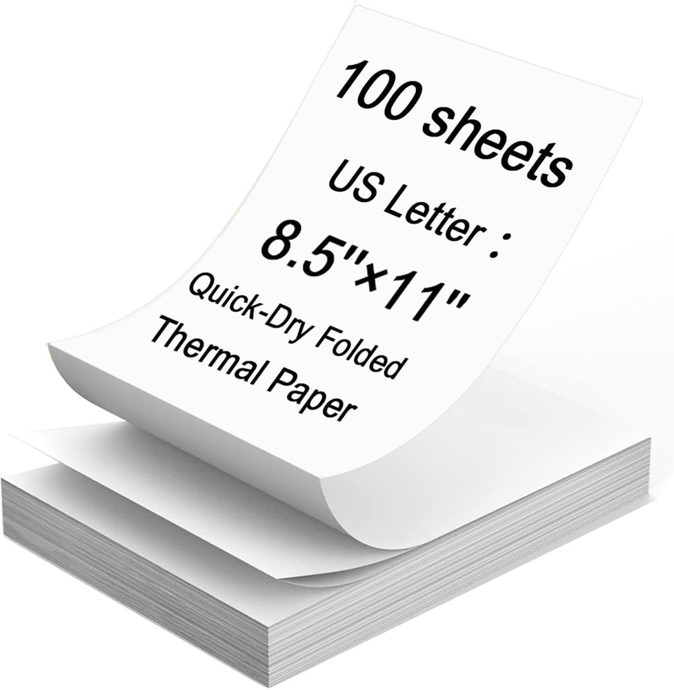 Thermal Printer Paper 8.5 x 11 Inch 100 Sheets US Letter Size Thermal Paper