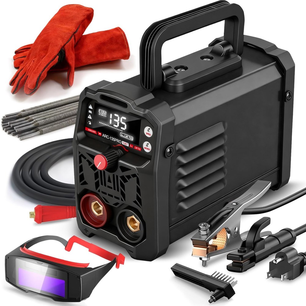 Soldadora Inverter 110V MMA TIG 2 en 1 Portátil 135A Kit 20 Varillas Gafa Guante