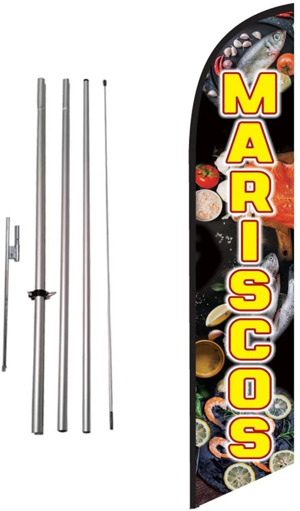 Mariscos Advertising Feather Banner Swooper Flag Sign with Flag Pole Kit and…