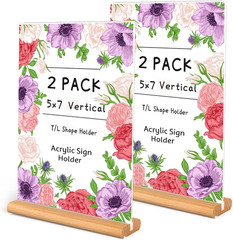 L/T Shape Clear Acrylic Sign Holder with Wood Base | Sign Holder for Office Scho