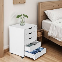 5 Drawer Dresser Rolling Clothing Storage Chest Beside Wall Mobile Store Clothes