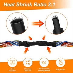 5-100ft Black Φ1/4″ (6.4mm) Heat Shrink Tubing 3:1 Dual Wall Adhesive Glue Lined