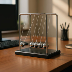 Large Newtons Cradle Balance Pendulum 5 Balls, Wooden Base Newton’S Cradle