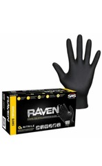 SAS RAVEN Black Nitrile Gloves Powder & Latex Free 7mil, 2 PACK/100/Box Size XL
