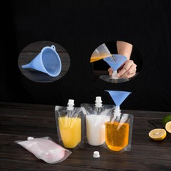 Multi-Size & Color Glossy Mylar Stand up Drinking Pouches w/ Spout & Funnel