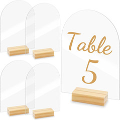 5 Sets Acrylic Sign Holder 5×7, Clear Arched Acrylic Table Numbers with Wood …