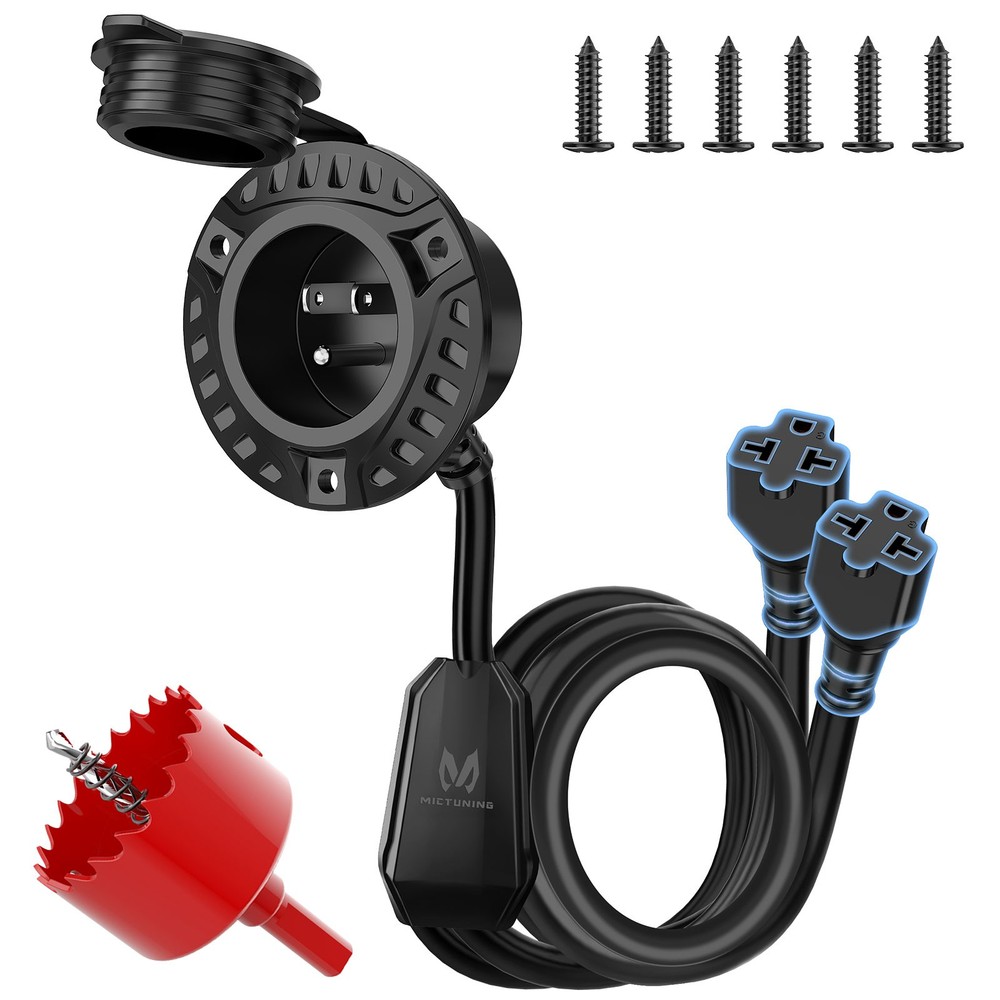 MICTUNING 20A RV Power Inlet Kit 5-in-1 T-Blade Adapter w/Installation Tool&Cord