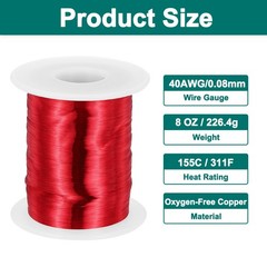40 AWG Magnet Wire, 8 oz Magnetic Coil Wire, 155C(311F)