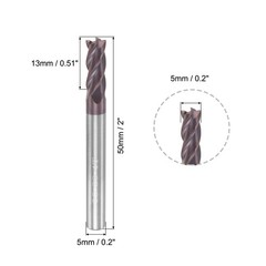 5mm Dia 5mm Shank 50mm HRC55 Carbide AlTiN Coated 4 Flute Square End Mill New