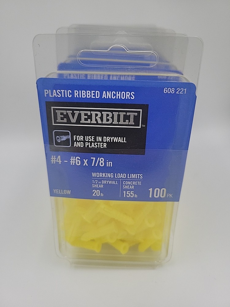 Everbilt Plastic Ribbed Anchors #4-#6 x 7/8 in For Drywall & Plaster 5 – 100 pk