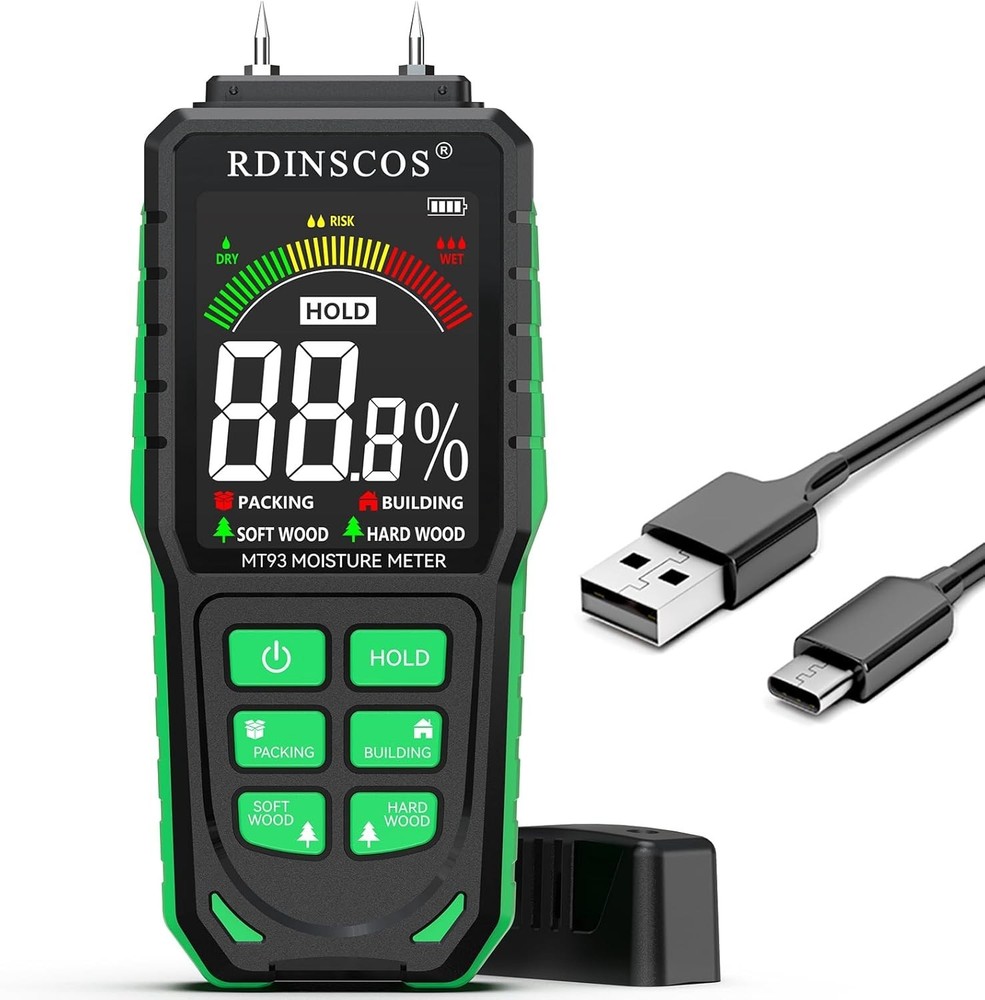 RDINSCOS Rechargeable Moisture Meter Digital Wood Moisture Detector [B61]