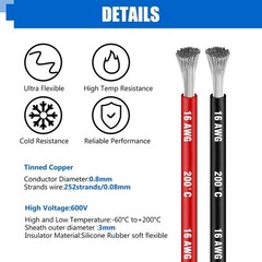 16 AWG Silicone Wire-40 Ft Length(20 Ft Black and 20 Ft Red),16 AWG 1.3mm² El…