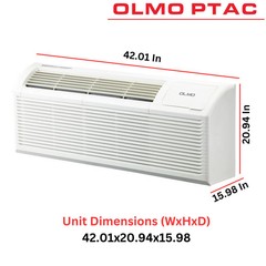 OLMO 9,000 BTU Smart PTAC AC w/ Heat Strip 230V PTHP Heating & Cooling W/ Remote