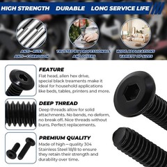 Fayeploo M5-0.8x35mm Flat Head Hex Screws 50Pcs Black