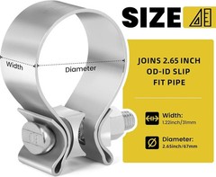 67mm 2.65 inch Exhaust Clamp Butt Joint 304 Stainless Steel Band Lap 2.65 inch