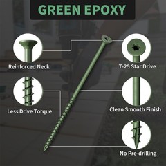 Wood Screws 5 Inch, FIXLINK Deck Screws #10 x 5, 50 PCS, Epoxy Coated, T25 Star