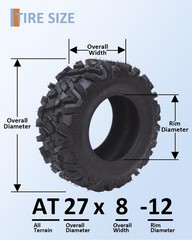4Pcs ATV UTV All-Terrain Tires 27×8-12 27×10-12 6PR Tubeless Off-Road Mud Sand