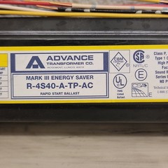 Advance R-4S40-A-TP-AC R4S40ATPAC Type HL Class P Rapid Start Ballast 120V 60HZ