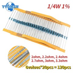6 Values* 20pcs 1/4W Metal Film Resistor 1% Tolerance 2Ω~3.3Ω Car Airbag Repair