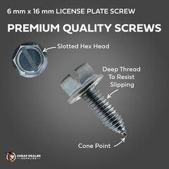 License Plate Screws – Slotted Hex Head – Metric – 6mm x 16mm (100 per box)