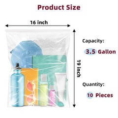 Large 3.5 Gallon Plastic Zipper Storage Bags, Large, 16×19 Inch (Pack of 10)