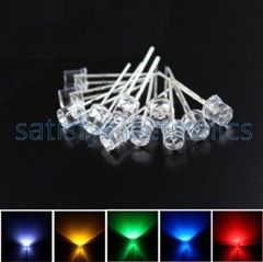 5MM Flat Red Yellow Blue Green White LED Wide Angle Flat Head Light Lamp 2Pin