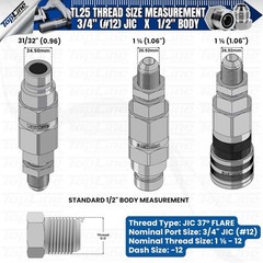TL25 #12 JIC Flat Face 1/2 body Hydraulic Quick Connect Coupler Set Skid Steer