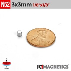 3mm x 3mm 1/8″x1/8″ N52 Strong Rare Earth Neodymium Crafts Magnet Discs 3x3mm