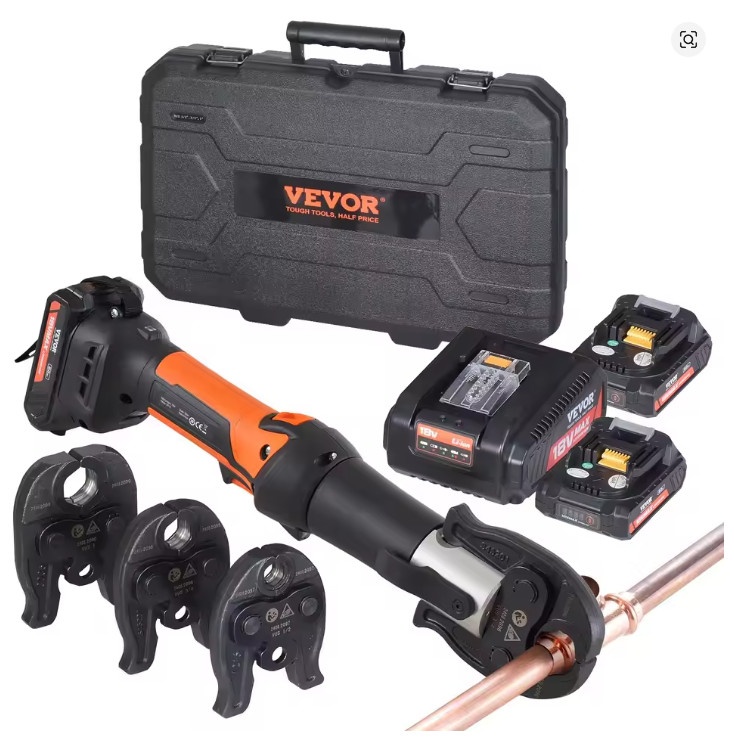 VEVOR Pro Press Tool Pipe Crimping Kit Press Tool Battery Kit 1/2″ 3/4″ 1″ Jaw